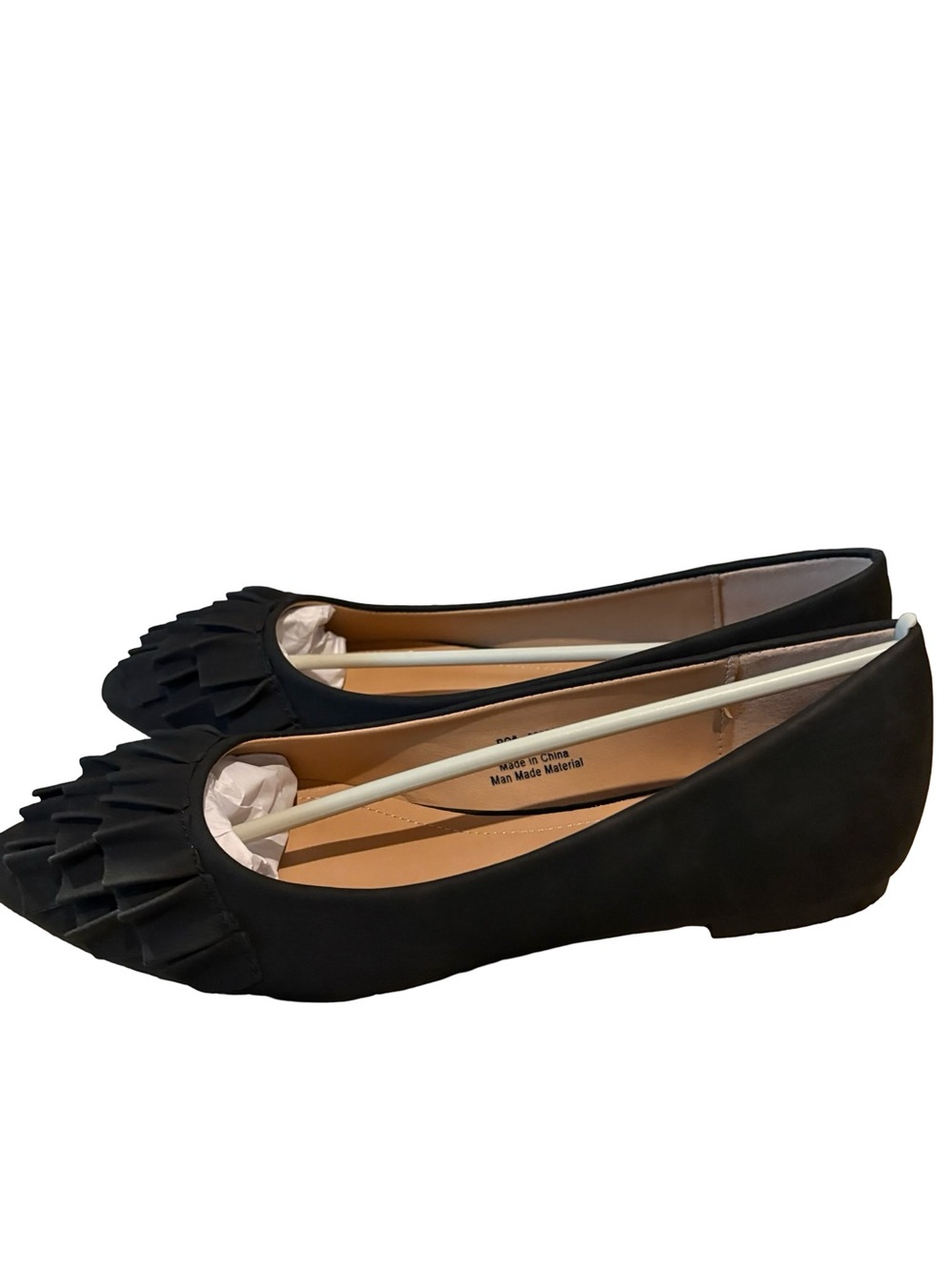 Journee Collection Black Pointed-Toe Ruffle Flats - Picture 6 of 9